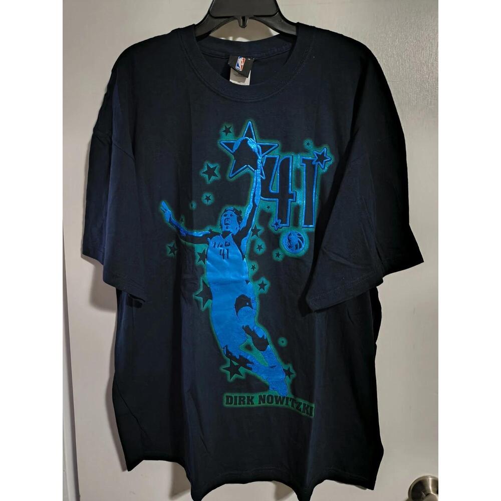 Unique Unk  Dirk Nowitzki T Shirt Black  Metallic Blue